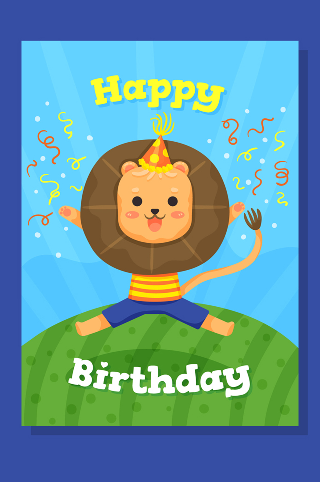 可爱狮子生日祝福卡矢量素材素材
