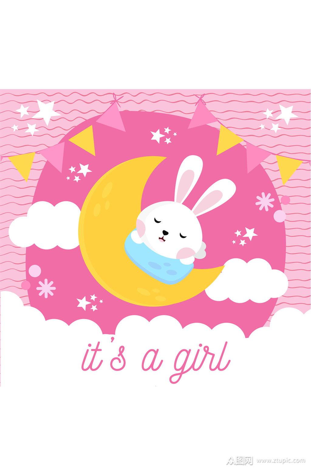 可爱白兔迎婴卡片设计矢量素材