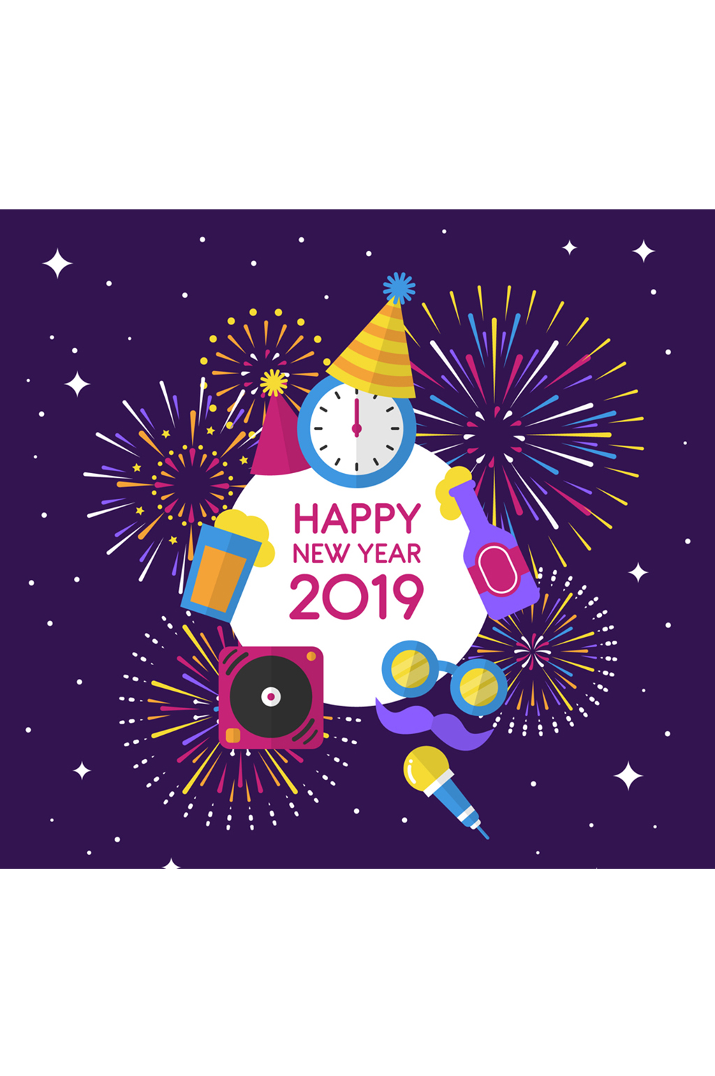 扁平化2019年新年元素贺卡矢量素材素材