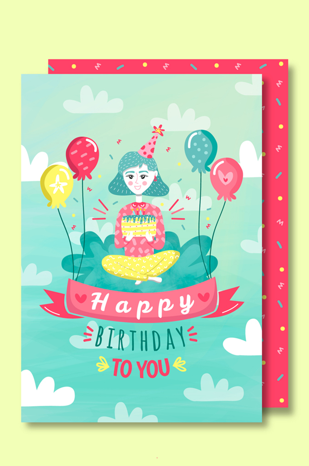 彩色女孩生日快乐贺卡矢量素材素材
