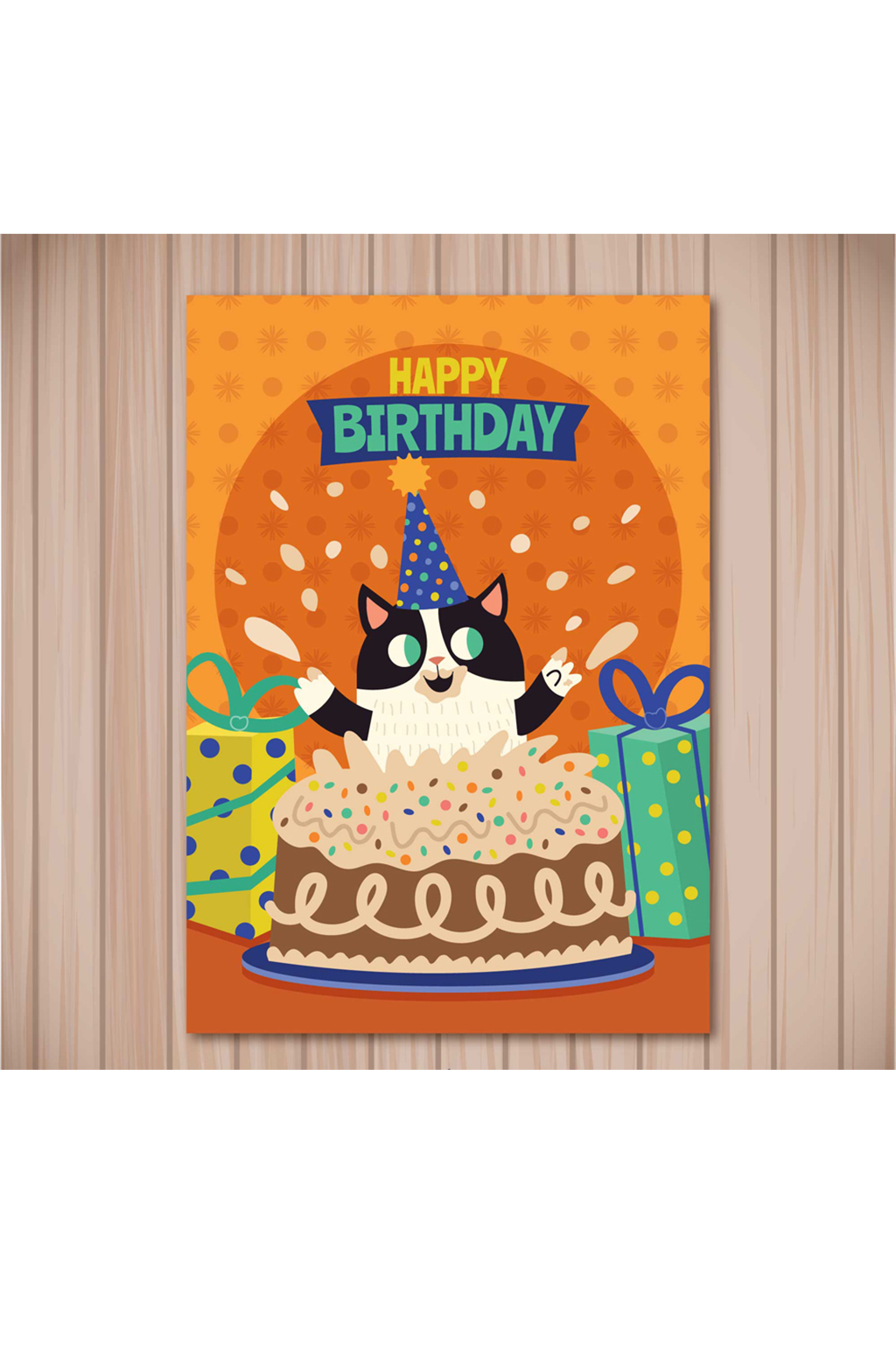 可爱黑色猫咪生日贺卡矢量素材