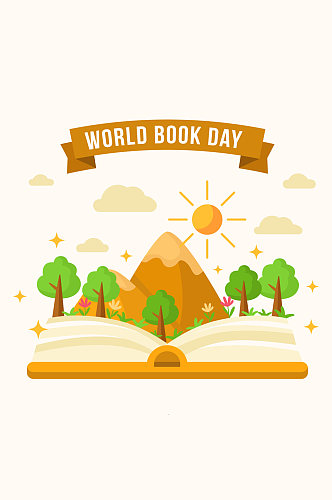 创意世界图书日掀开书本里的自然矢量图