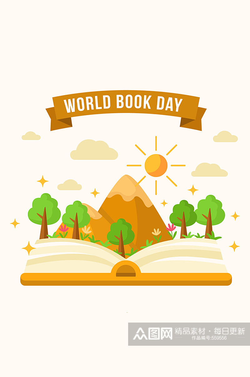 创意世界图书日掀开书本里的自然矢量图素材