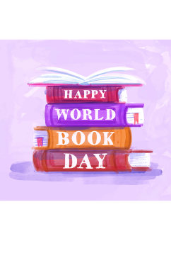 彩绘世界图书日堆起的书籍矢量素材