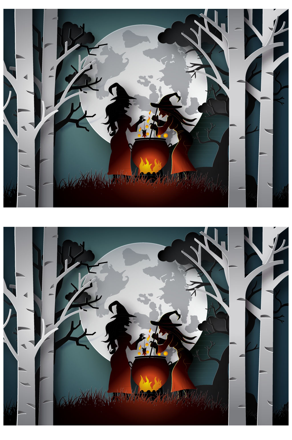 创意万圣夜熬药水的森林女巫矢量图