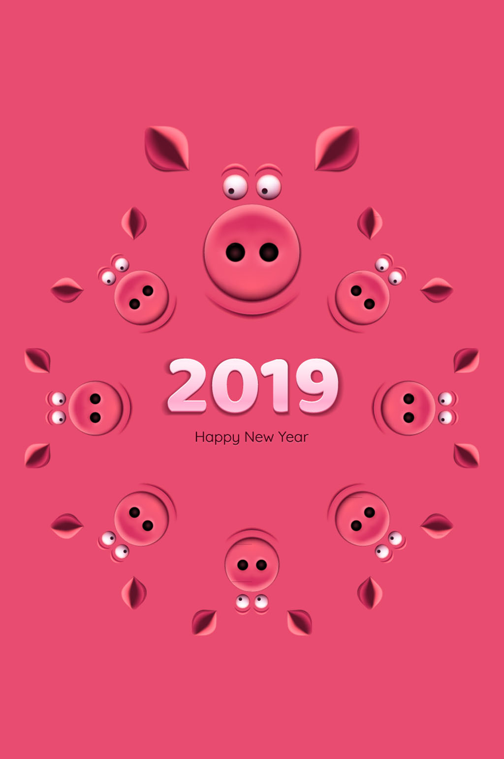 2019年粉色猪头组合圆环矢量图素材