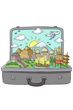 创意行李箱里的旅游风景矢量图