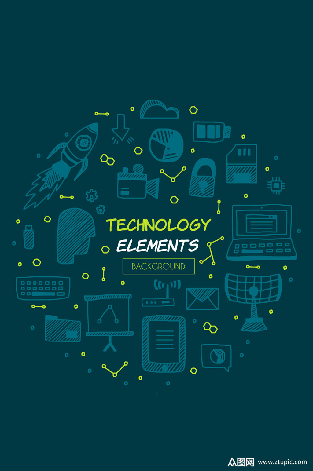 手绘科技元素设计矢量素材素材