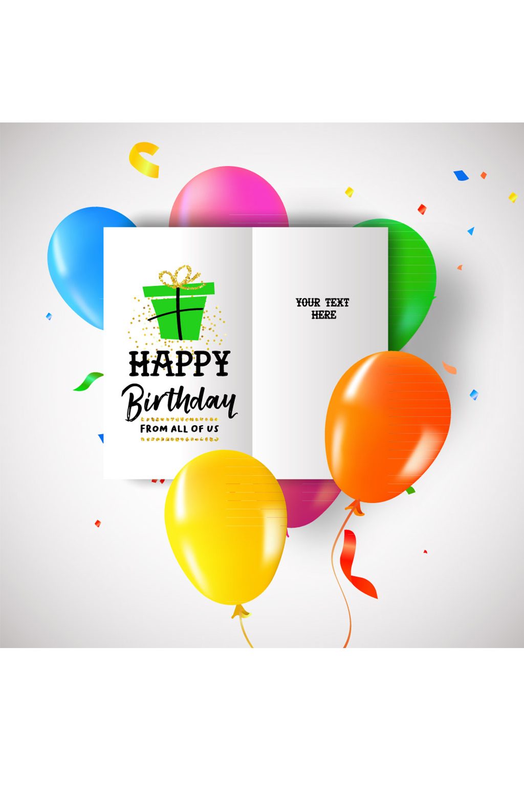 彩色气球和生日祝福卡矢量素材素材