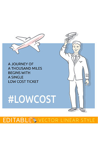 创意飞机低成本宣传海报矢量图