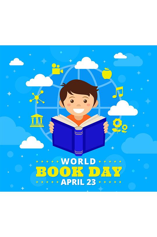 创意世界图书日阅读的男孩矢量图