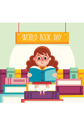 创意世界图书日阅读的女子矢量图