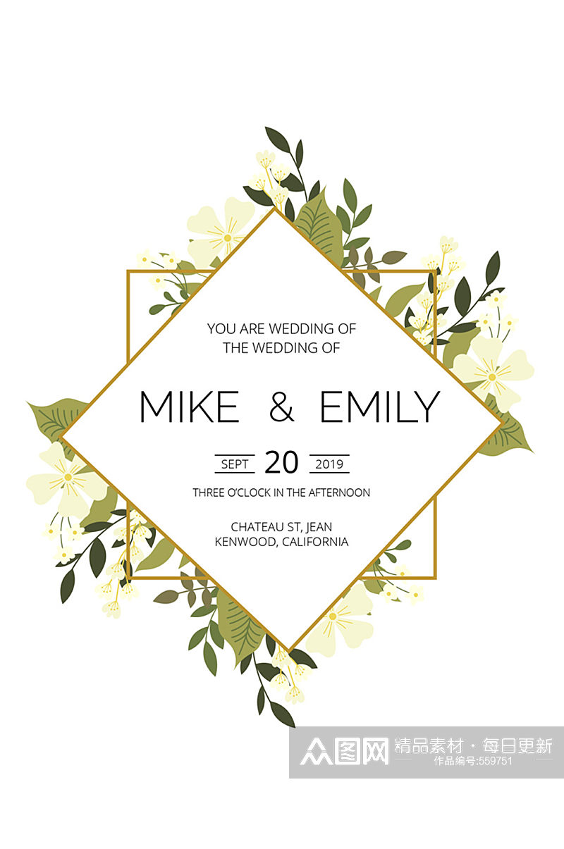 创意花卉装饰菱形婚礼海报矢量图素材