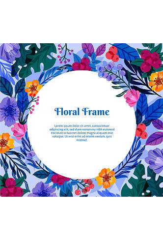 水彩绘花卉和浆果框架矢量图