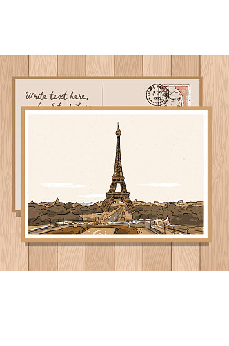 创意巴黎埃菲尔铁塔明信片格式正反面矢量图