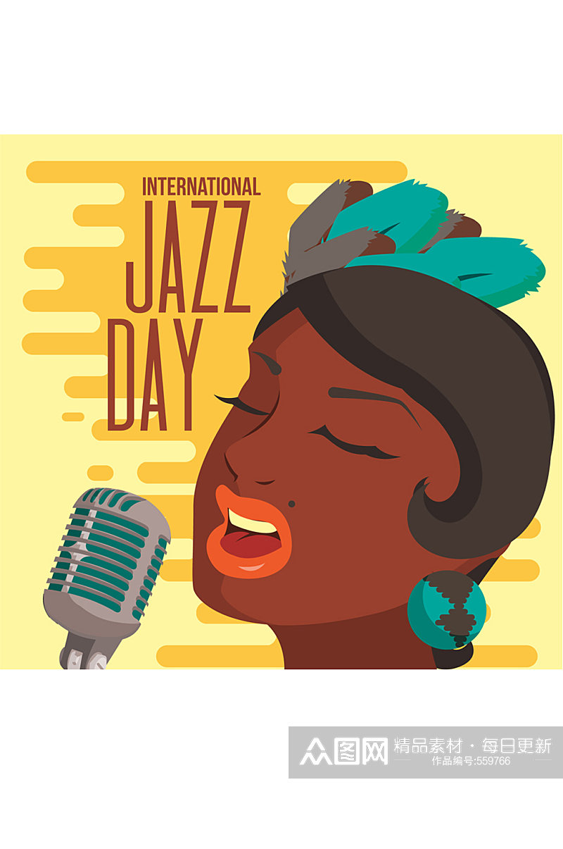 创意国际爵士乐日黑人女歌手矢量图素材