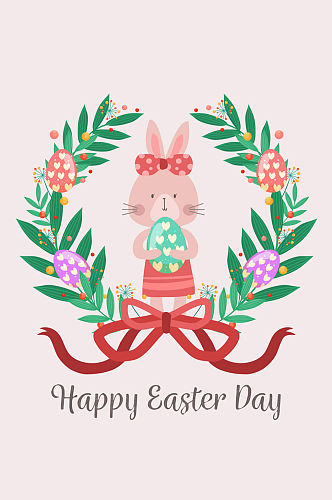 可爱复活节兔子和花卉矢量素材