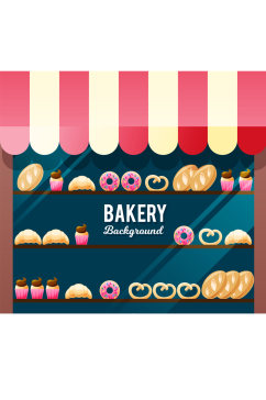 创意甜品店橱窗美味面包矢量素材