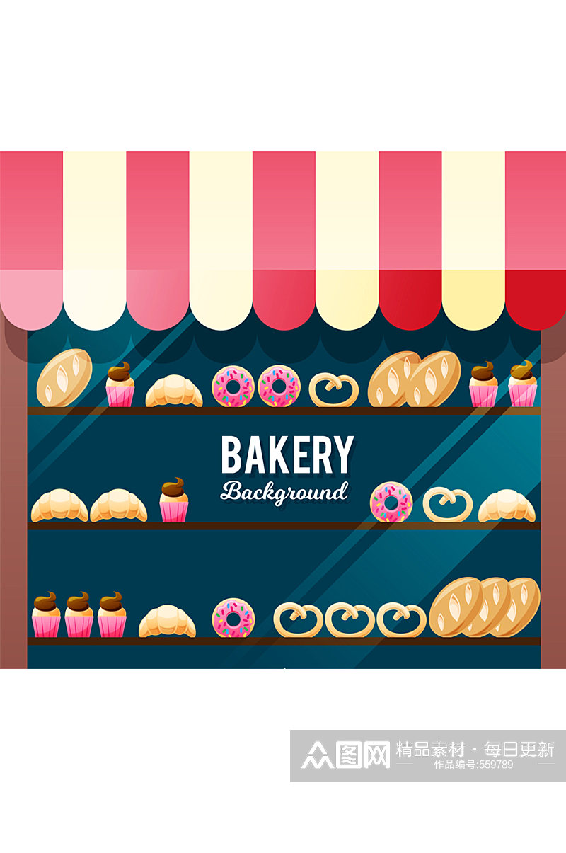 创意甜品店橱窗美味面包矢量素材素材