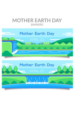 2款创意世界地球日瀑布风景矢量图