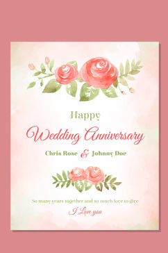 彩绘玫瑰结婚纪念日邀请卡矢量图