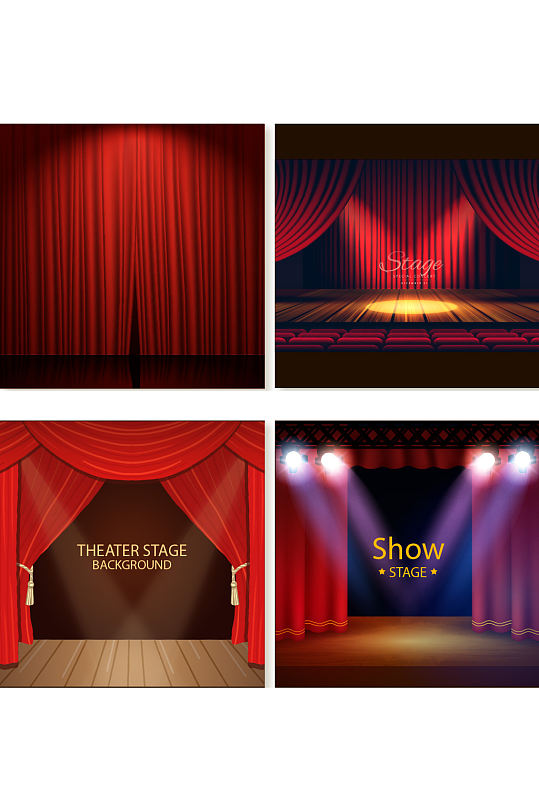 矢量红色幕布舞台背景元素设计