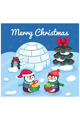 卡通过圣诞节的企鹅矢量素材