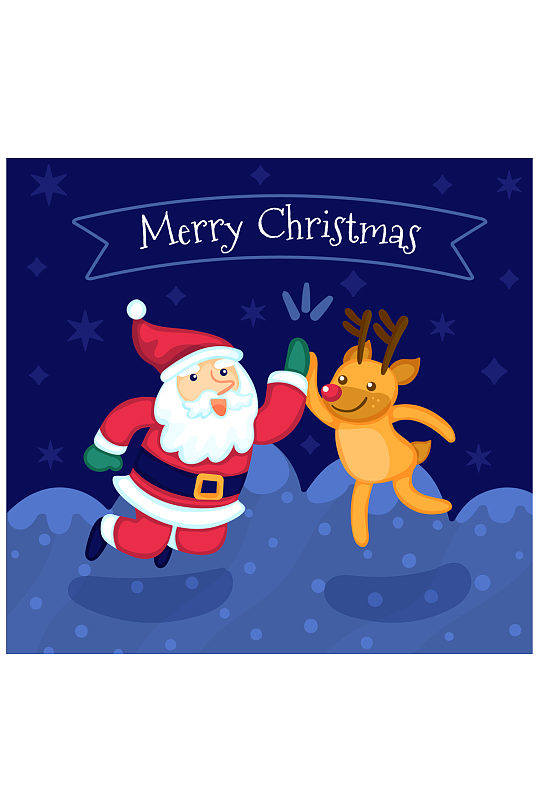 可爱拍手的圣诞老人和驯鹿矢量图