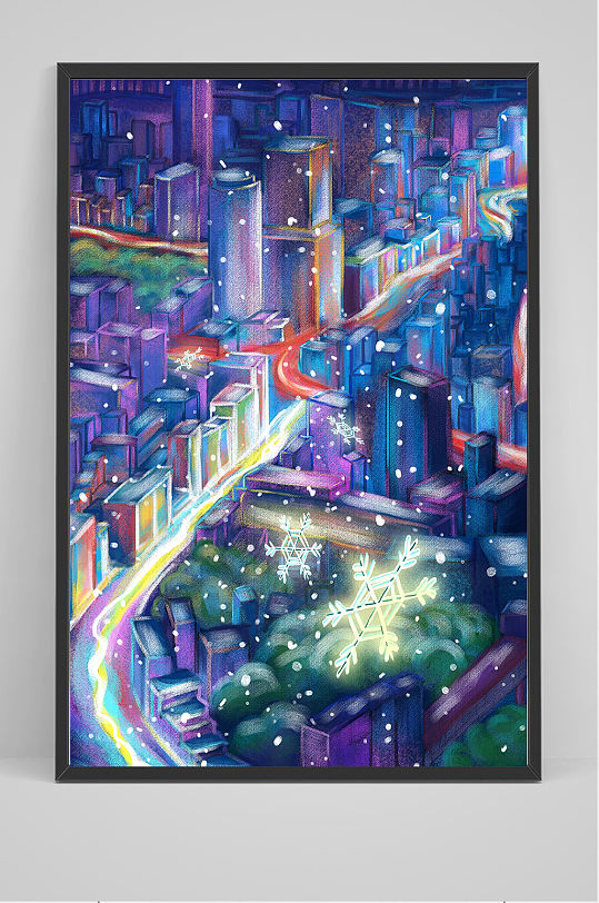 手绘城市剪影插画