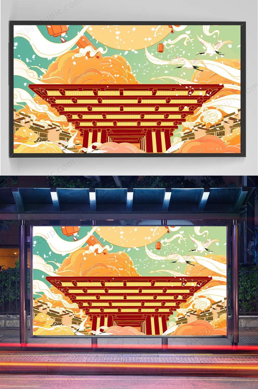 中式古代建筑插画设计素材