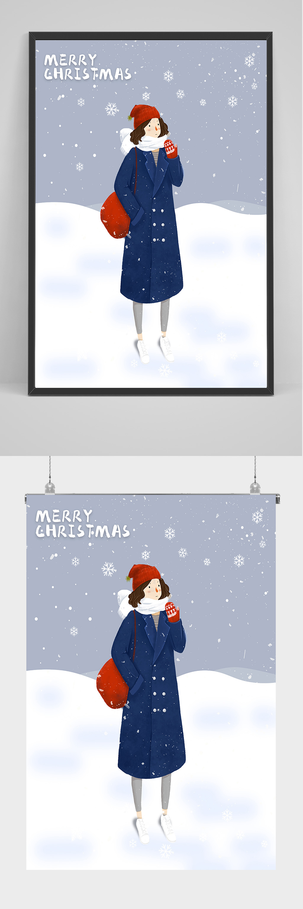 女子雪地插画设计素材