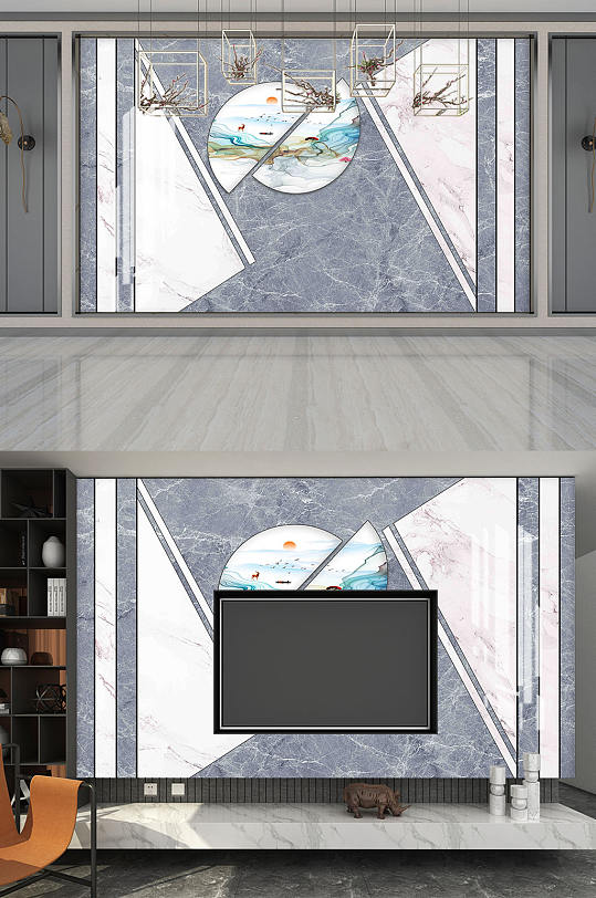 北欧轻奢大理石背景墙-众图网