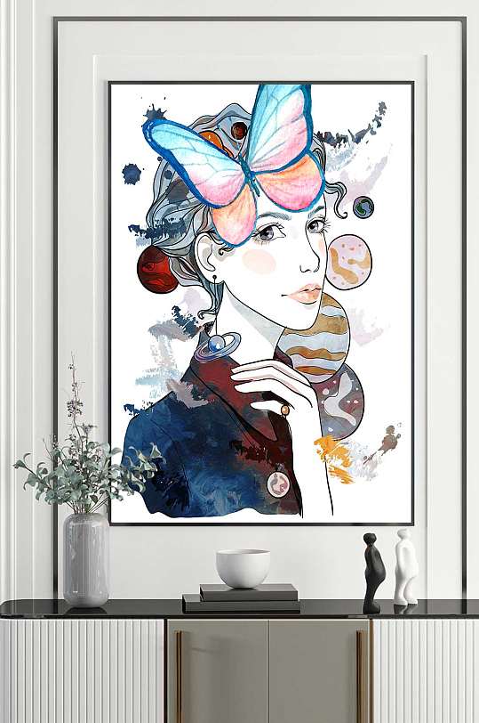 手绘时尚水彩美女装饰画