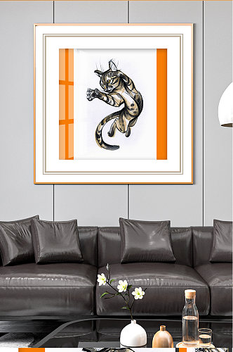 水彩犀猫咪动物装饰画