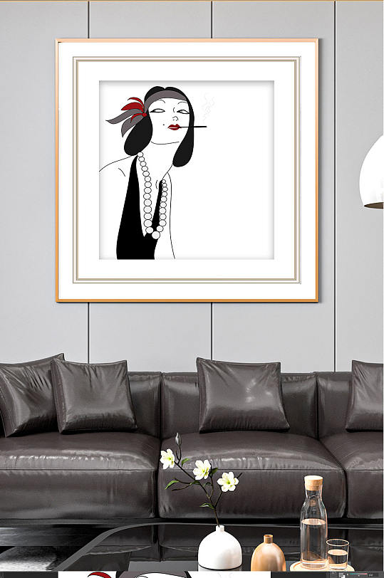 北欧抽象黑白美女装饰画