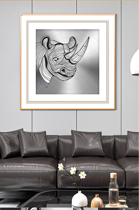 北欧线条犀牛动物装饰画