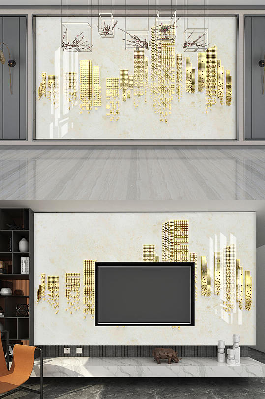 北欧抽象方块城市背景墙-众图网