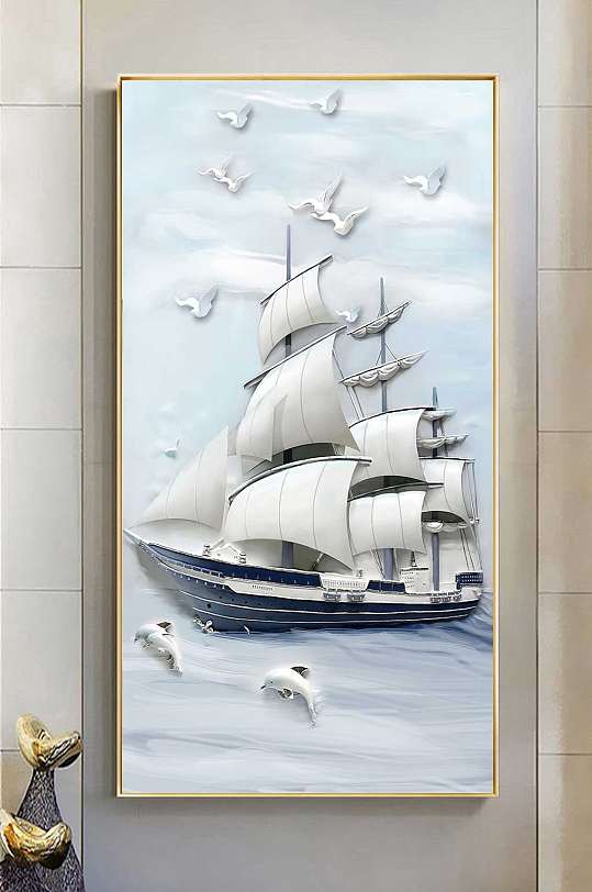 石头帆船玄关装饰画图片-石头帆船玄关装饰画设计素材-石头帆船玄关