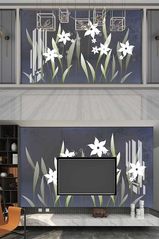 北欧花卉电视背景墙