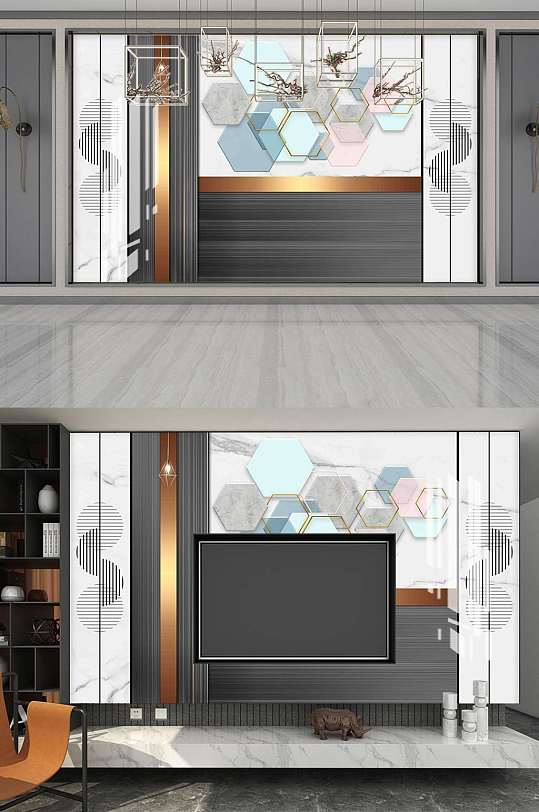 北欧轻奢电视背景墙-众图网