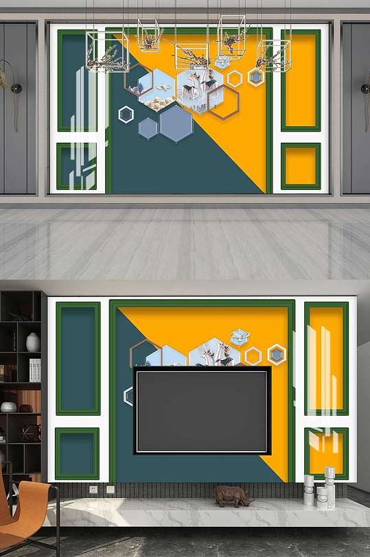 北欧轻奢电视背景墙-众图网