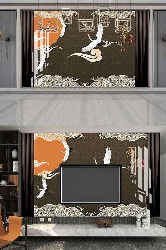 新中式电视背景墙设计-众图网