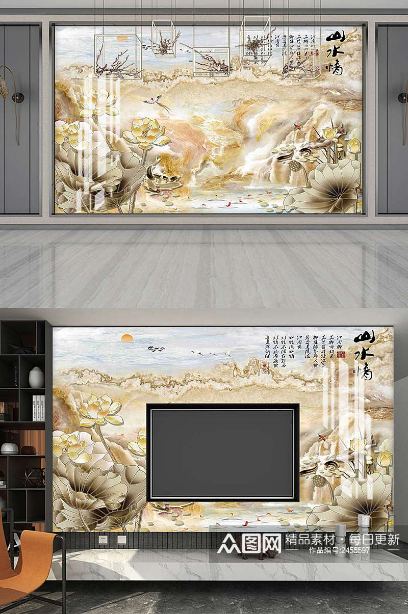 新中式大理石电视背景墙设计素材