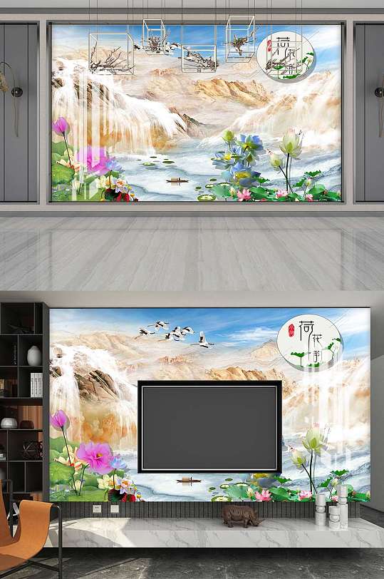 新中式大理石电视背景墙设计