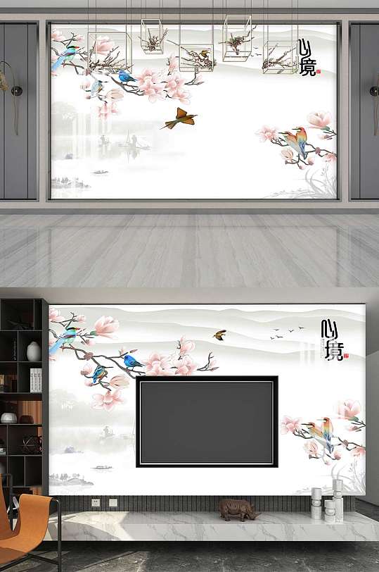 新中式电视背景墙设计-众图网