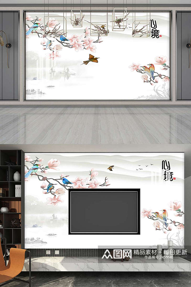 新中式电视背景墙设计素材