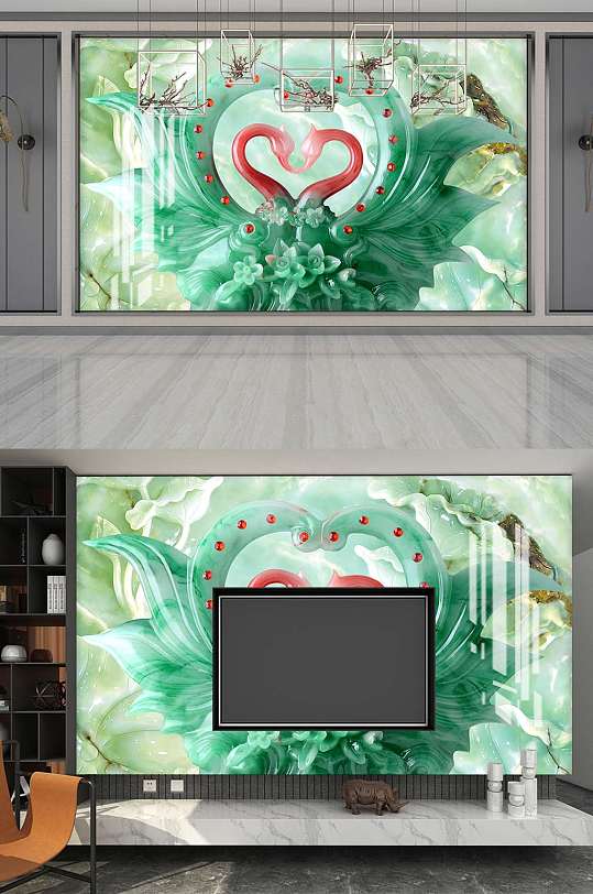 新中式玉雕电视背景墙设计-众图网