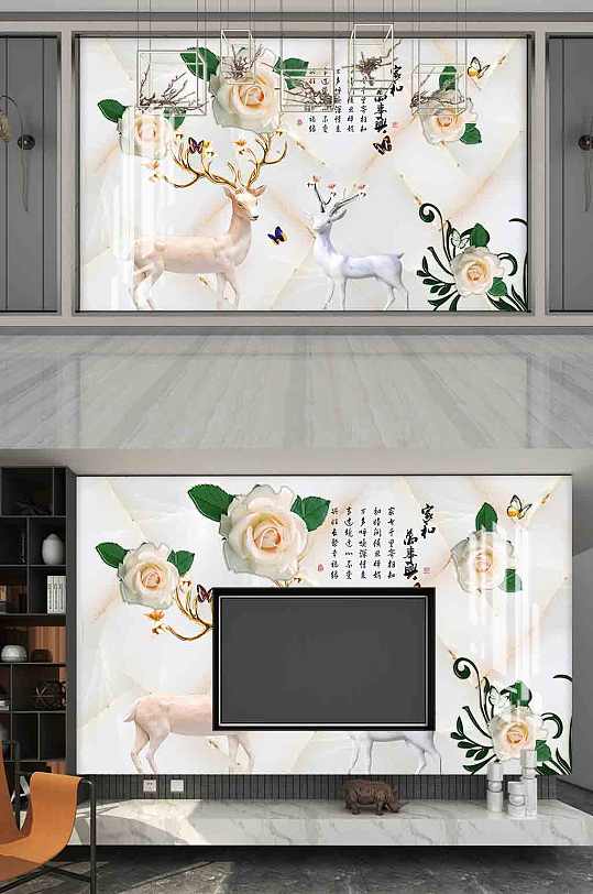 大理石花朵背景墙-众图网