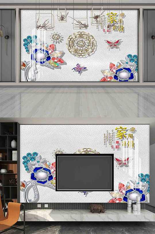 3D立体珠宝浮雕背景墙-众图网