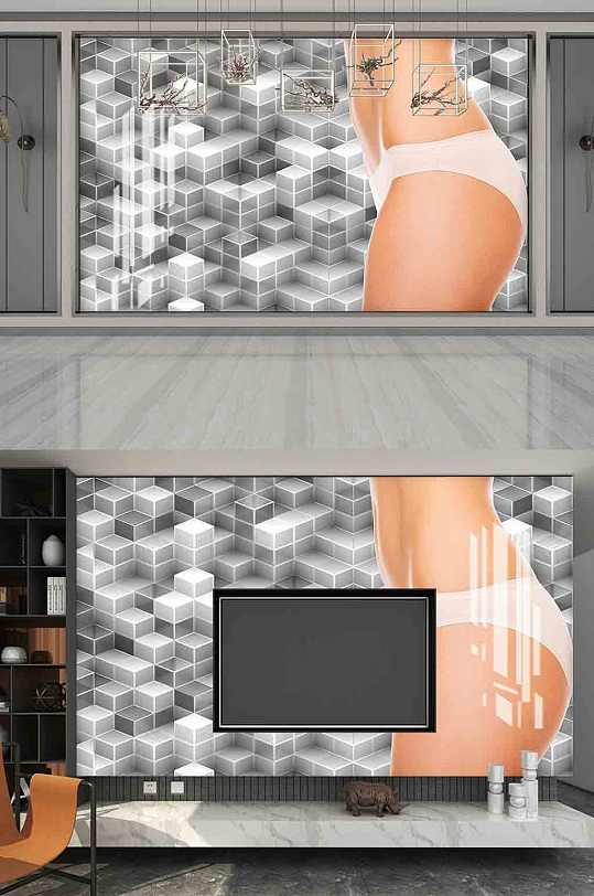 美容瘦身工装背景墙-众图网